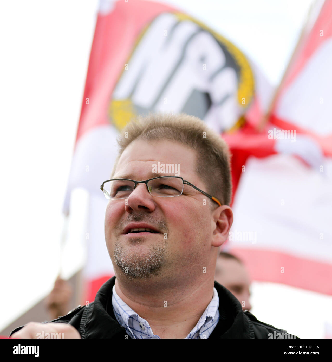 Holger Apfel, chairman of the extreme right-wing NPD, demonstrates in  Schoeneweide district in Berlin, Germany, 01 May 2013. Photo: KAY NIETFELD  Stock Photo - Alamy