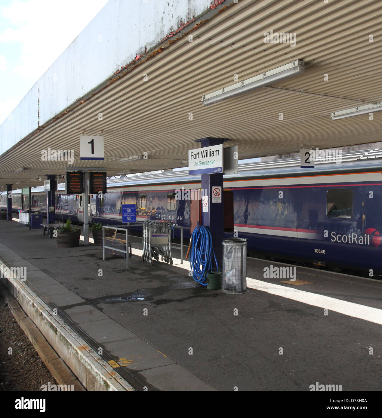 Caledonian Sleeper at Fort William Railway station Scotland April 2013