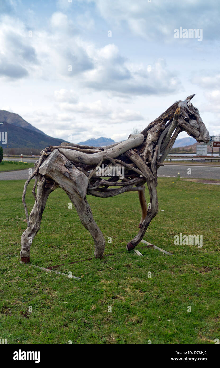 Wooden Horse Sculpture at Glencoe Village Highlands Scotland UK Stock Photo