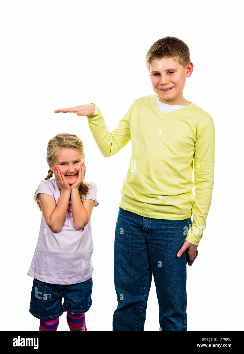 childrens girl and boy with a different size Stock Photo