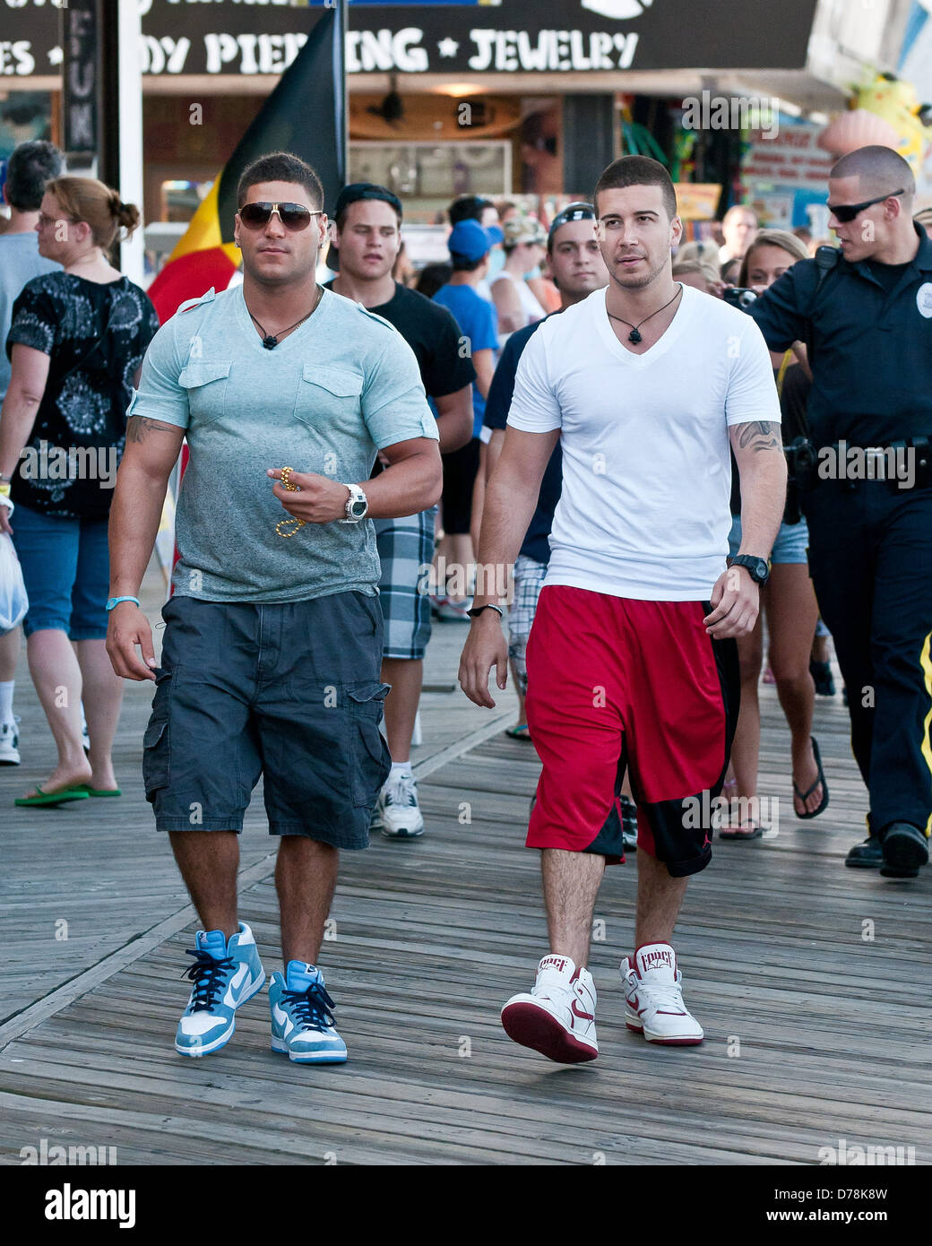 Ronnie Ortiz- Magro, Vinny Guadagnino 'Jersey Shore' cast members are seen shooting on location in Seaside Heights Seaside Stock Photo