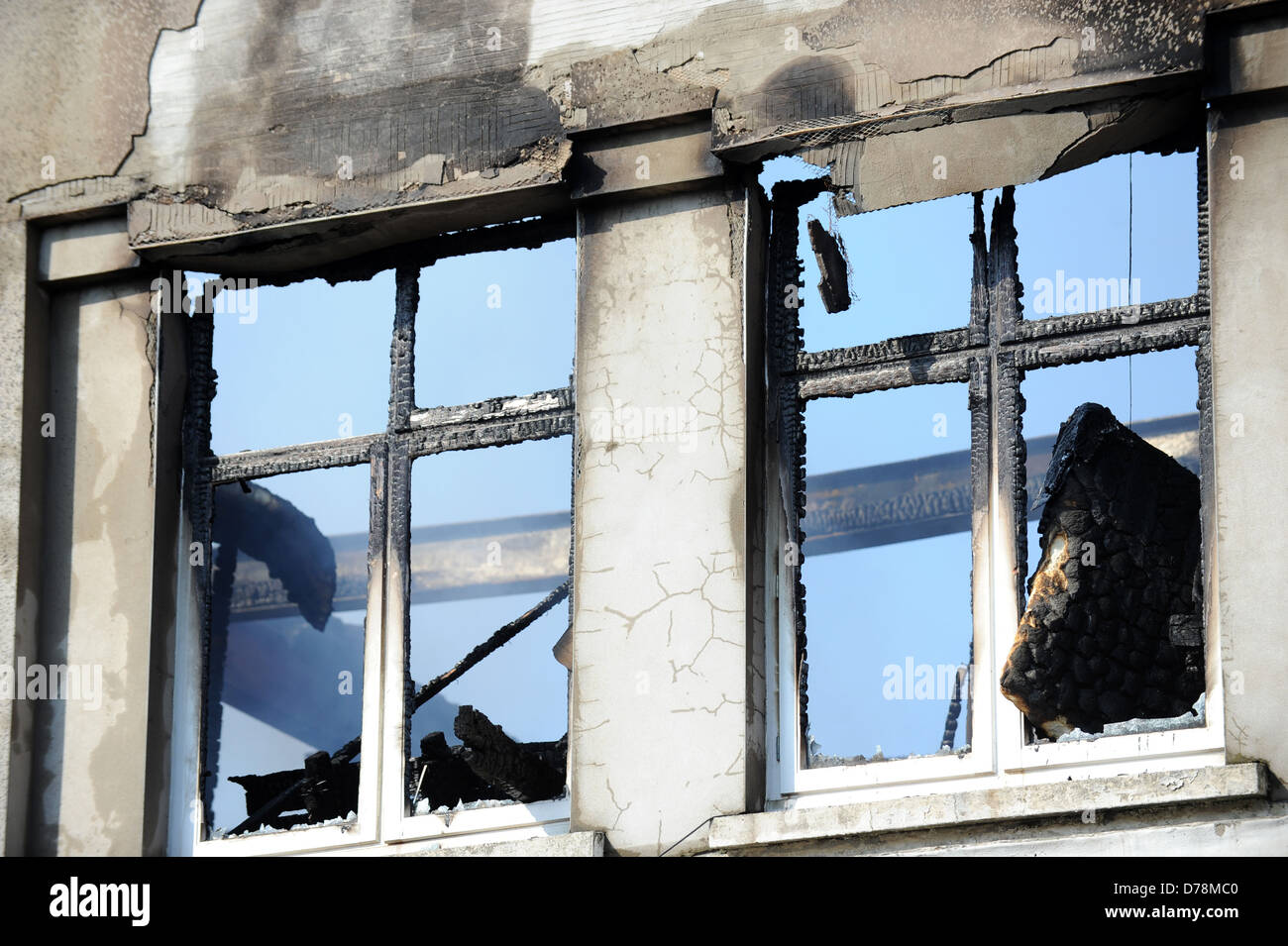 A badly burned property. Stock Photo