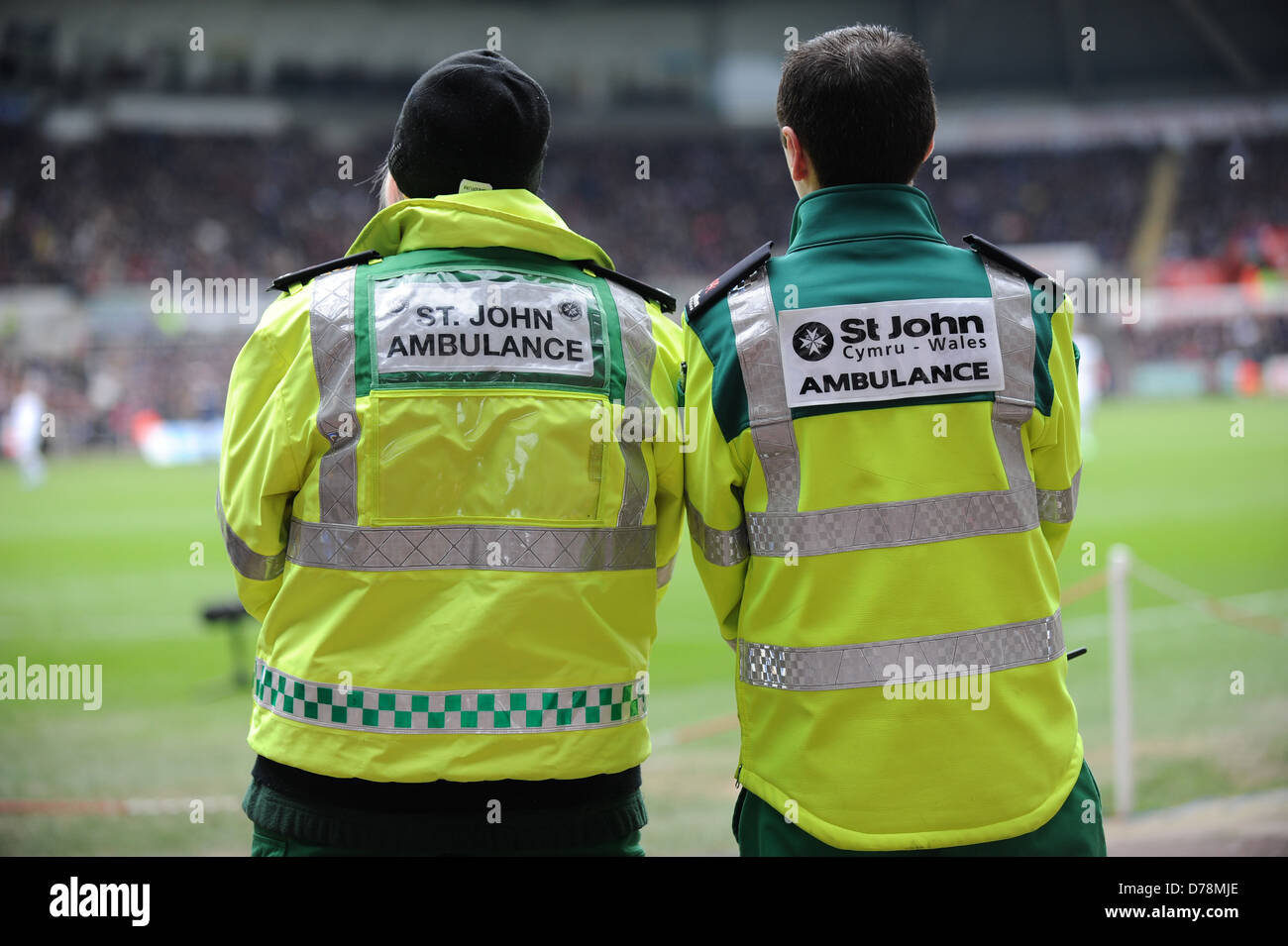 St. John Ambulance Wales volunteers at the Liberty Stadium, Swansea. Stock Photo
