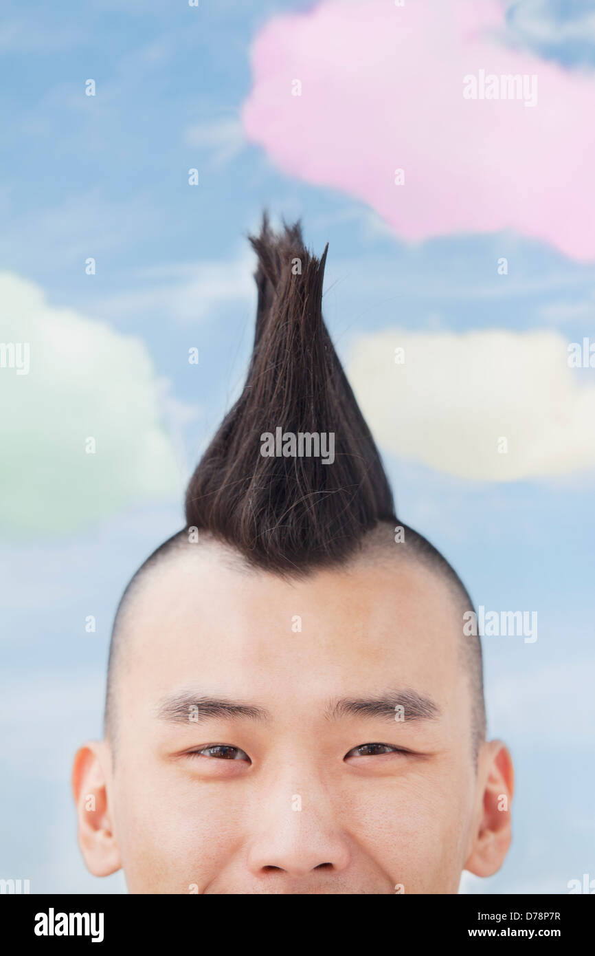 Young man with Mohawk close-up Stock Photo