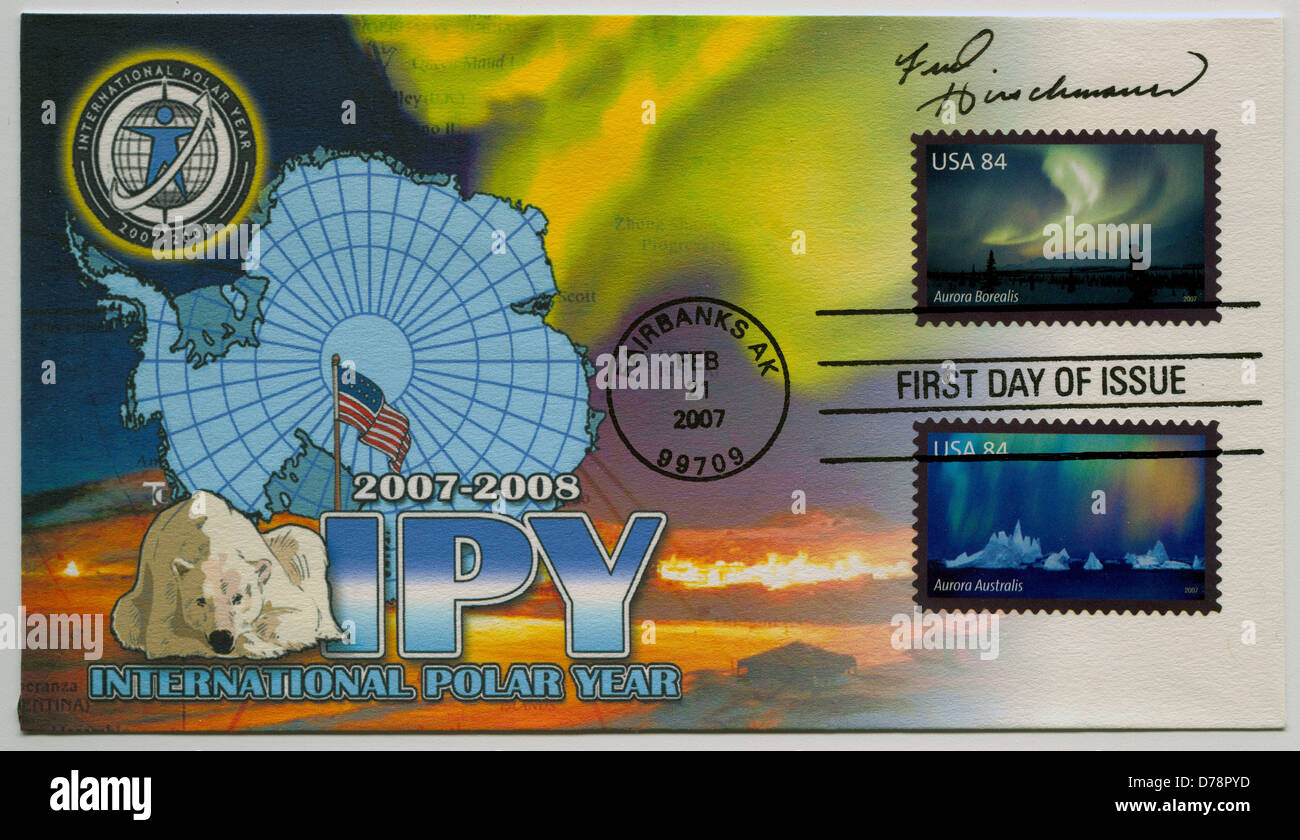 Therome Cachet First Day Cover United States air mail Polar Lights stamp Scott 4123 photograph by Fred Hirschmann stamp Scott Stock Photo