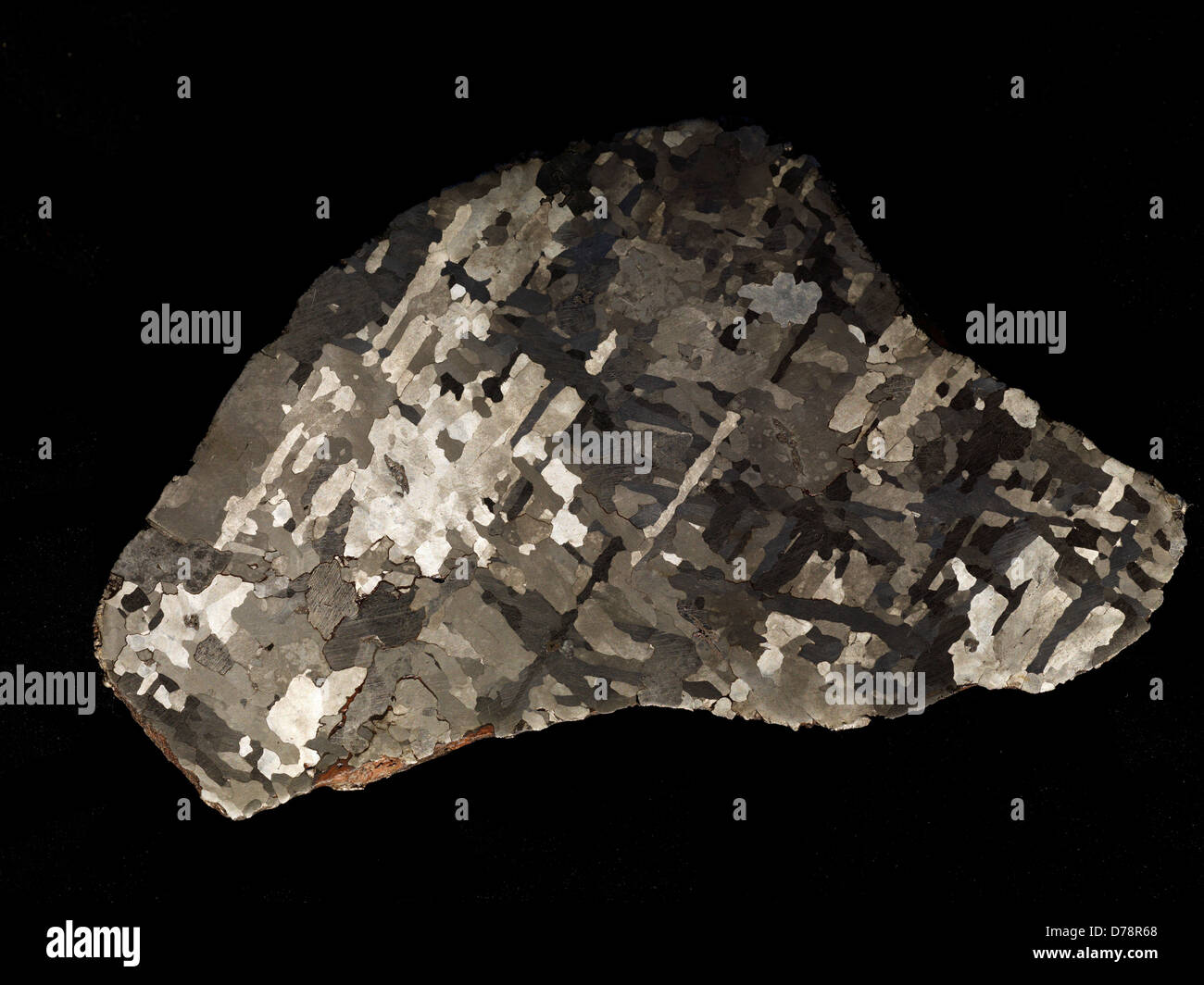 Campo del Cielo iron meteorite slice etched polished to show Widmanstatten structure large austenite crystals Meteorite fell Stock Photo