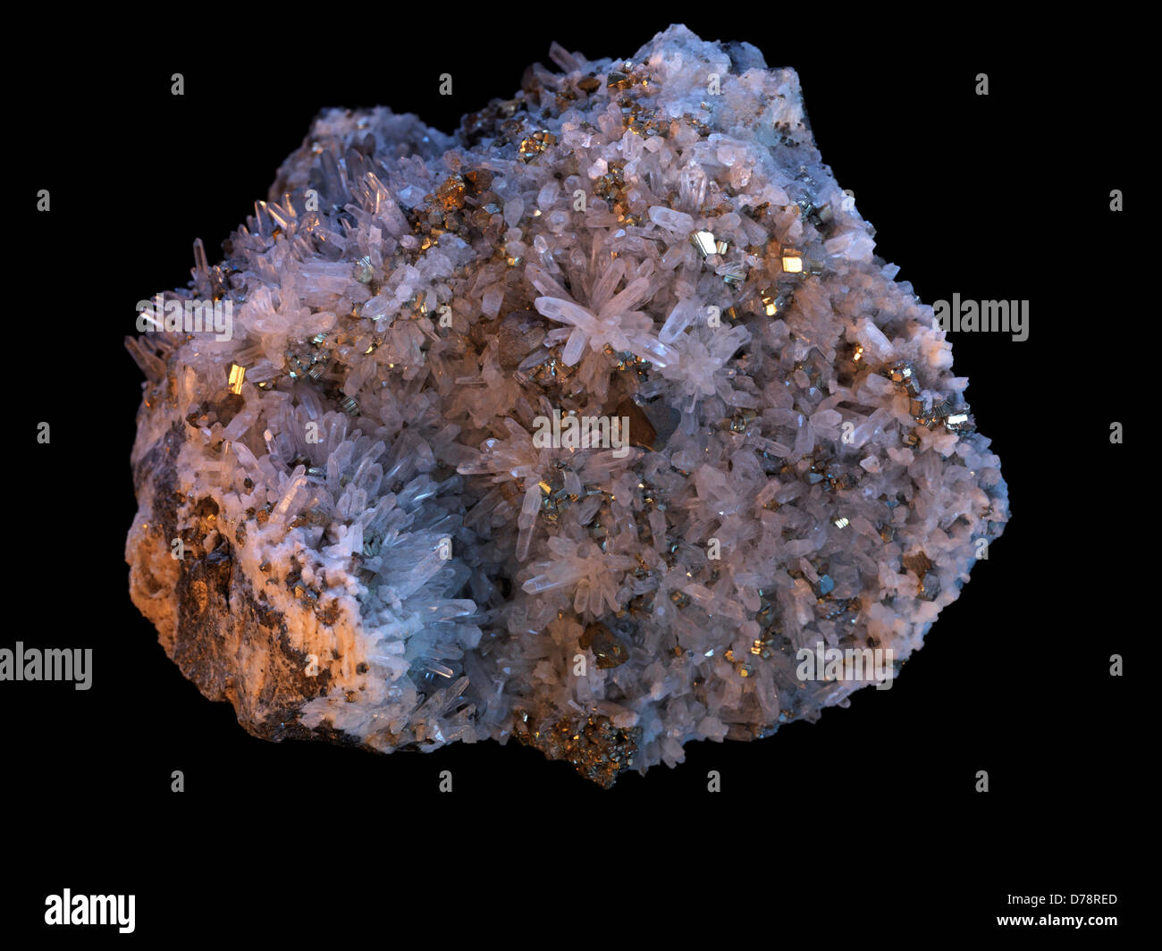 Quartz crystals pyrite specimen Huaron mining province Peru. Stock Photo