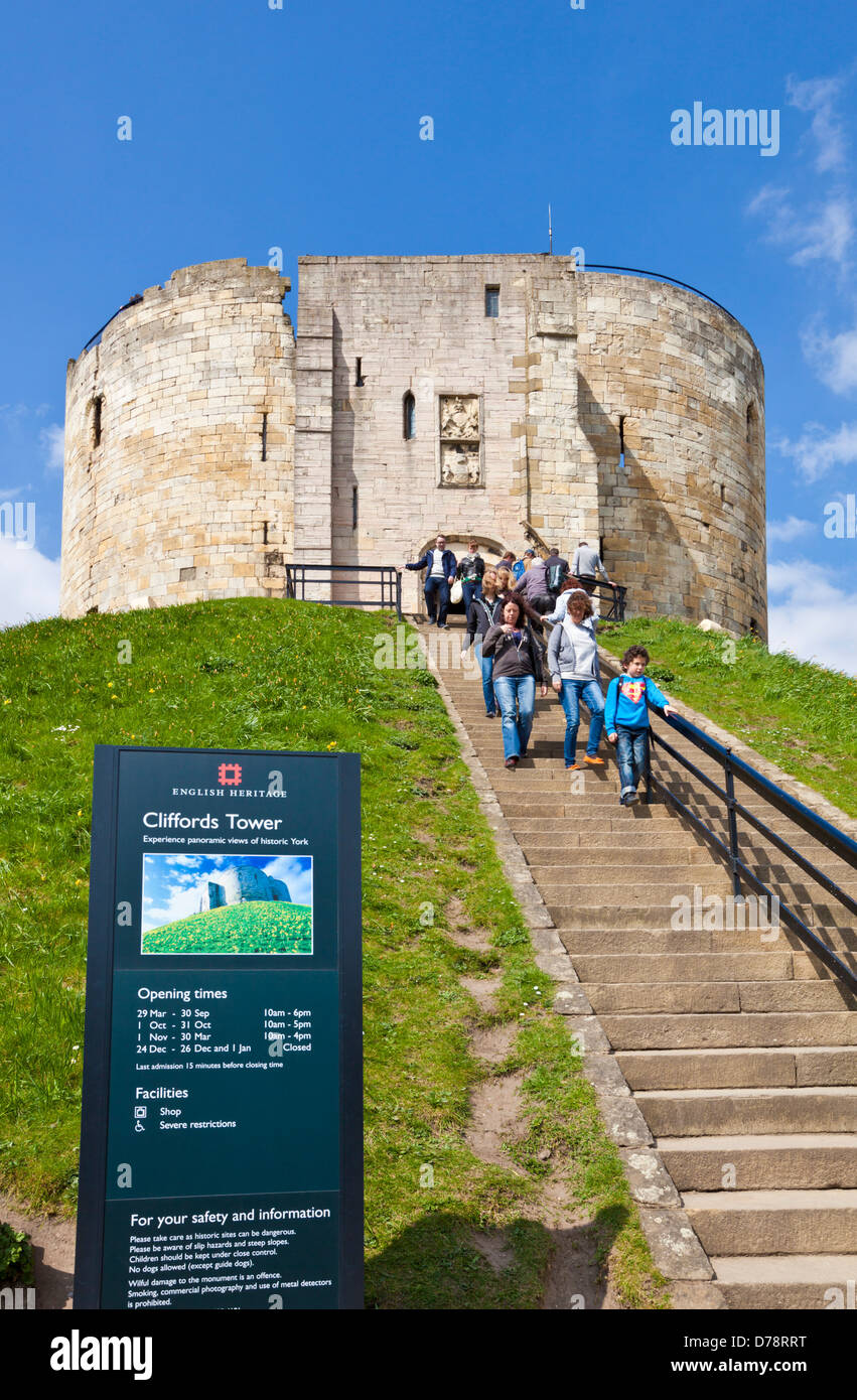 Tourists coming down the steps of Clifford's Tower the former Keep of York castle York North Yorkshire England UK GB  Europe Stock Photo