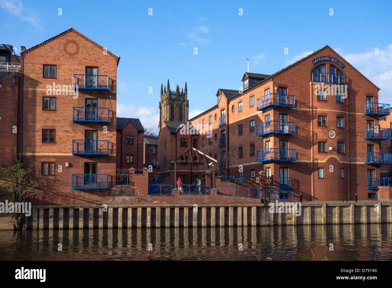 Apartments on the River Aire at Langton Wharf, Leeds, West Yorkshire, UK Stock Photo