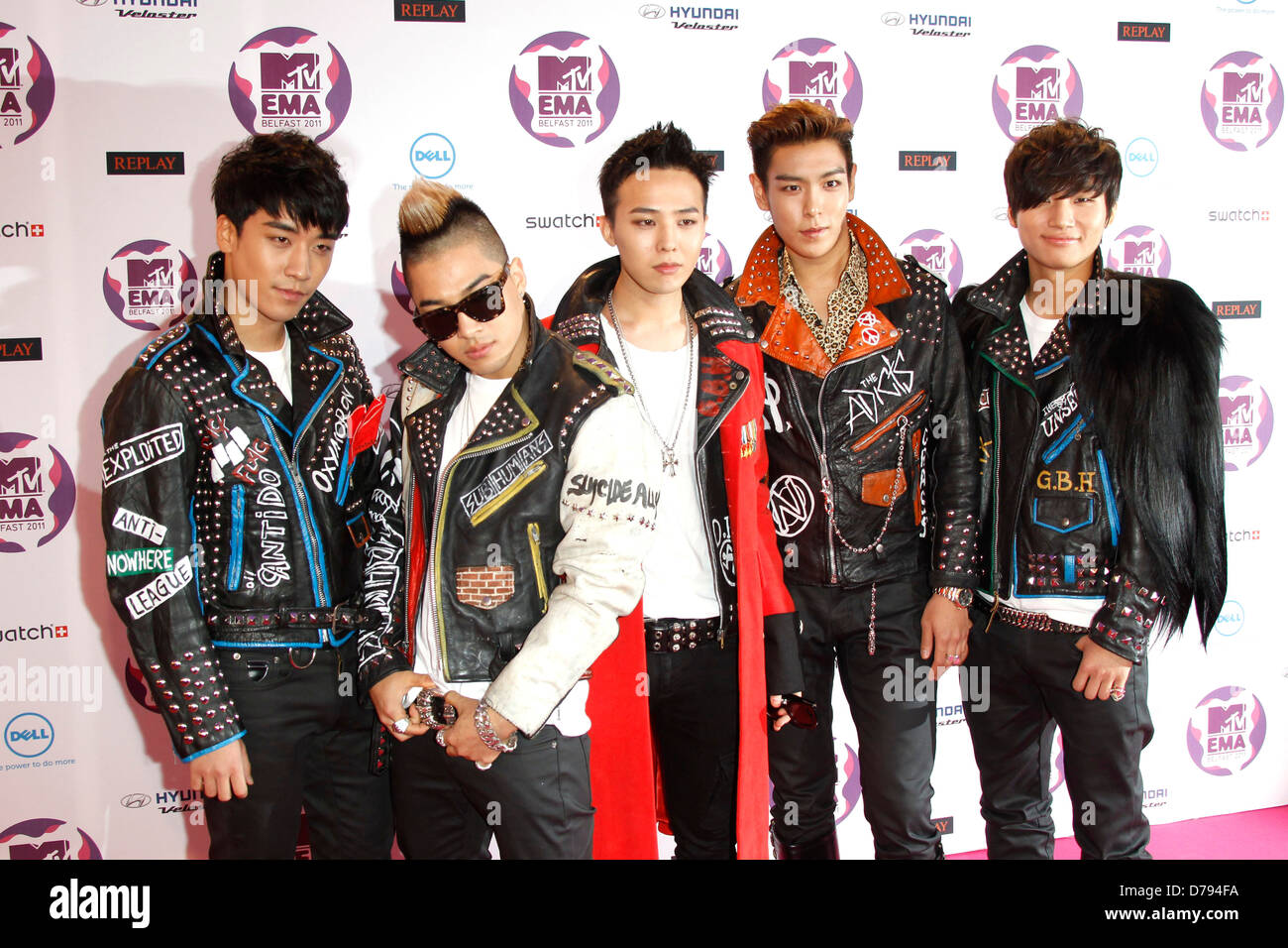 Musicians Seungri, G-Dragon, Taeyang, T.O.P, Daesung of Korean boy band  "Big Bang", The MTV Europe Music Awards 2011 (EMAs Stock Photo - Alamy