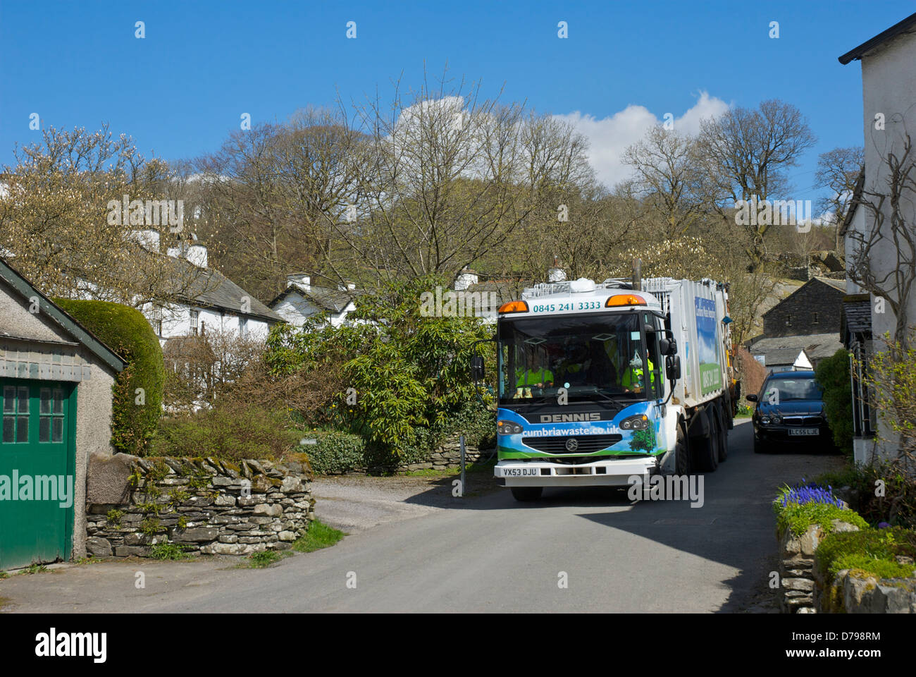 Refuse collection in the village of Near Sawrey, Lake District National Park, Cumbria, England UK Stock Photo