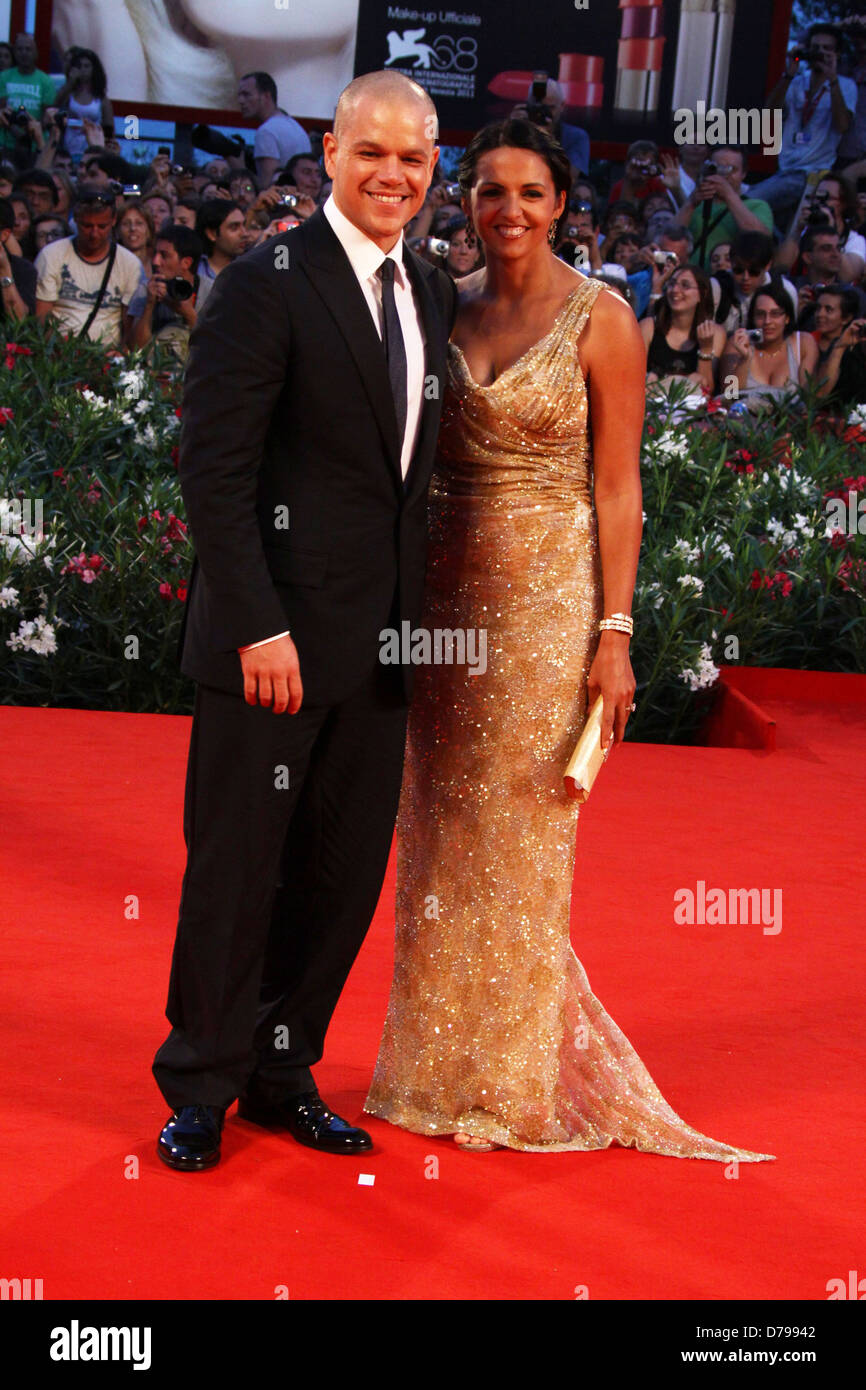 Matt Damon and his wife Luciana Barroso The 68th Venice Film Festival - Day 4 - Contagion - Premiere - Arrivals Venice, Italy - Stock Photo