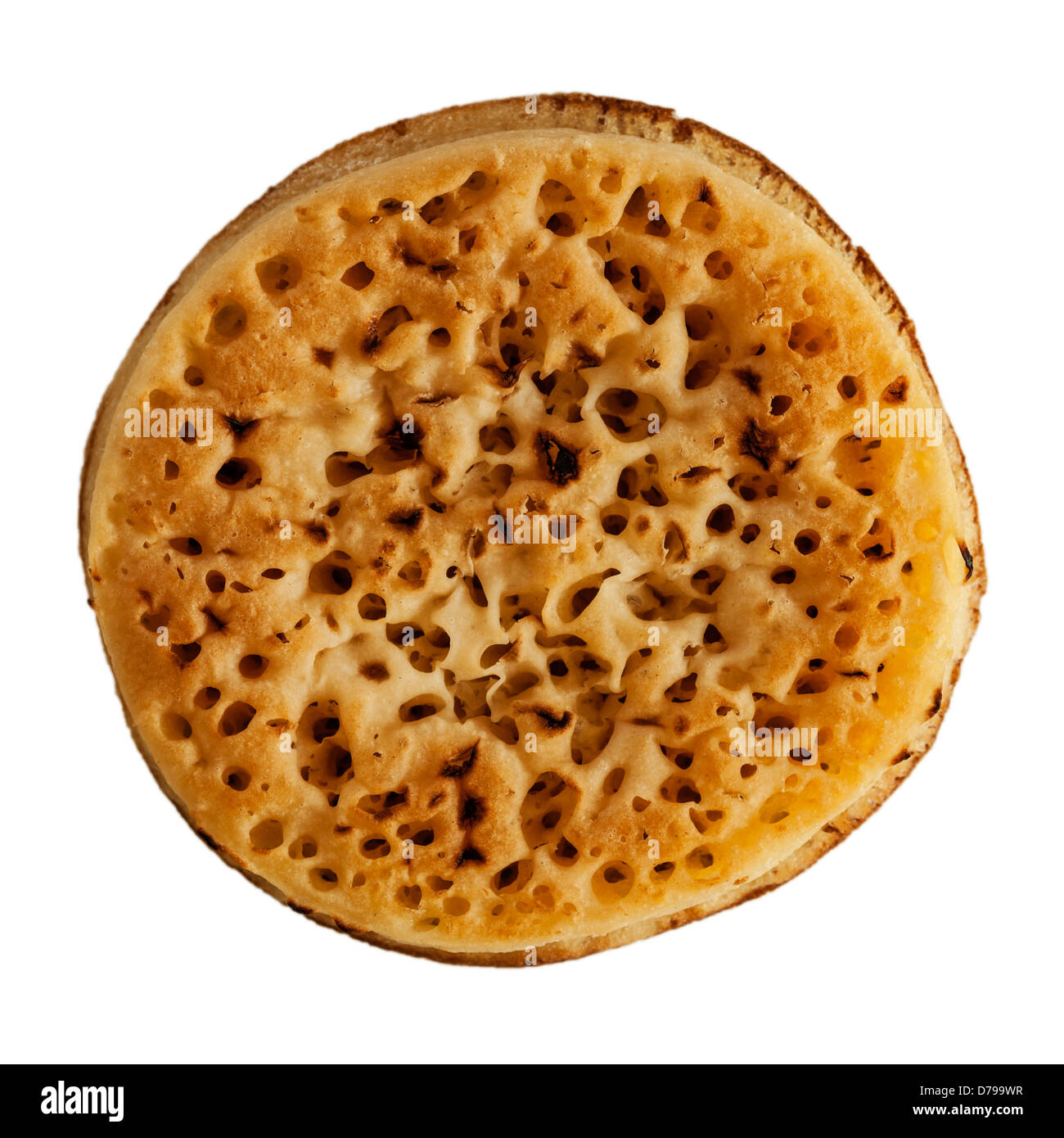 A crumpet on a white background Stock Photo