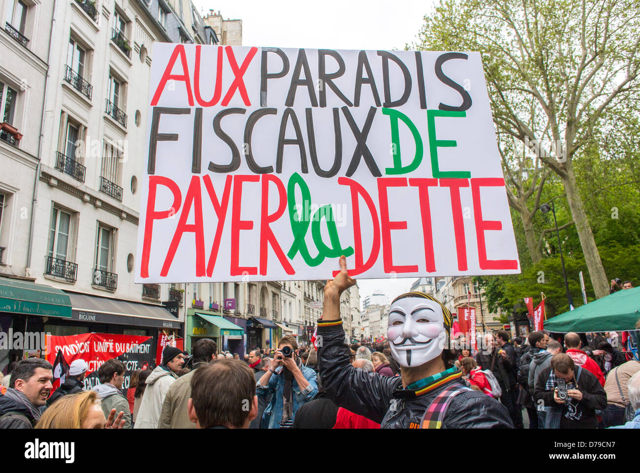 Paris, France. French Labor Day Demonstration on May 1, Man in Mask