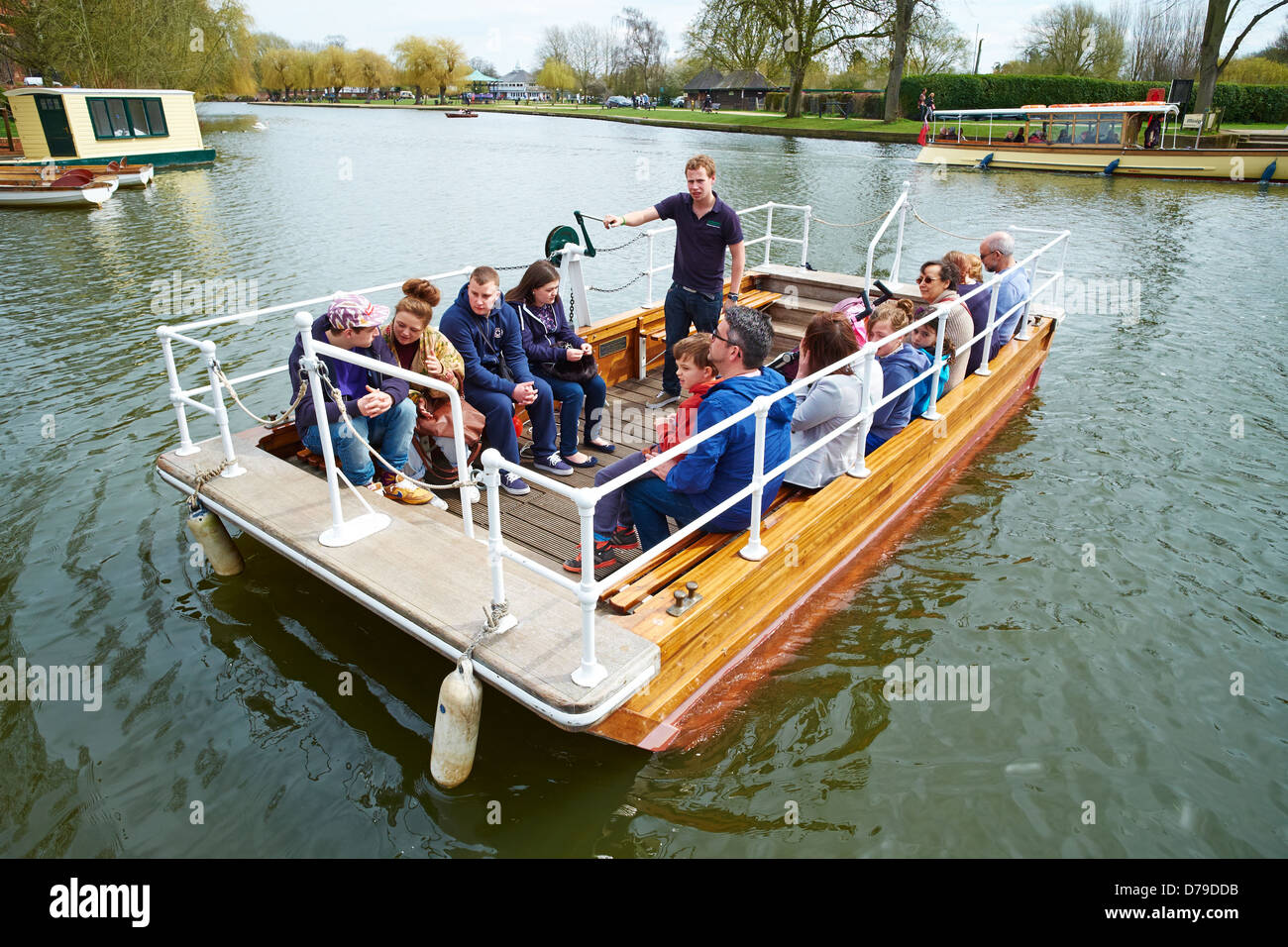 Historic passenger chain ferry on the River Avon Stratford Upon Avon