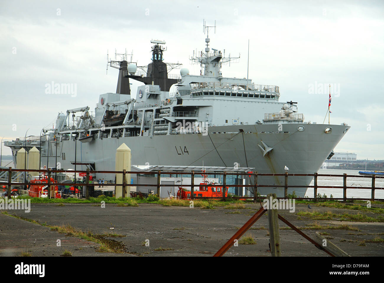 One of the Royal Navy's largest warships is in Liverpool for a six-day visit to the city. HMS Albion, an 18,000 tonne Stock Photo