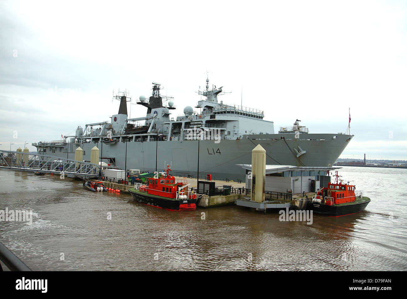 One of the Royal Navy's largest warships is in Liverpool for a six-day visit to the city. HMS Albion, an 18,000 tonne Stock Photo
