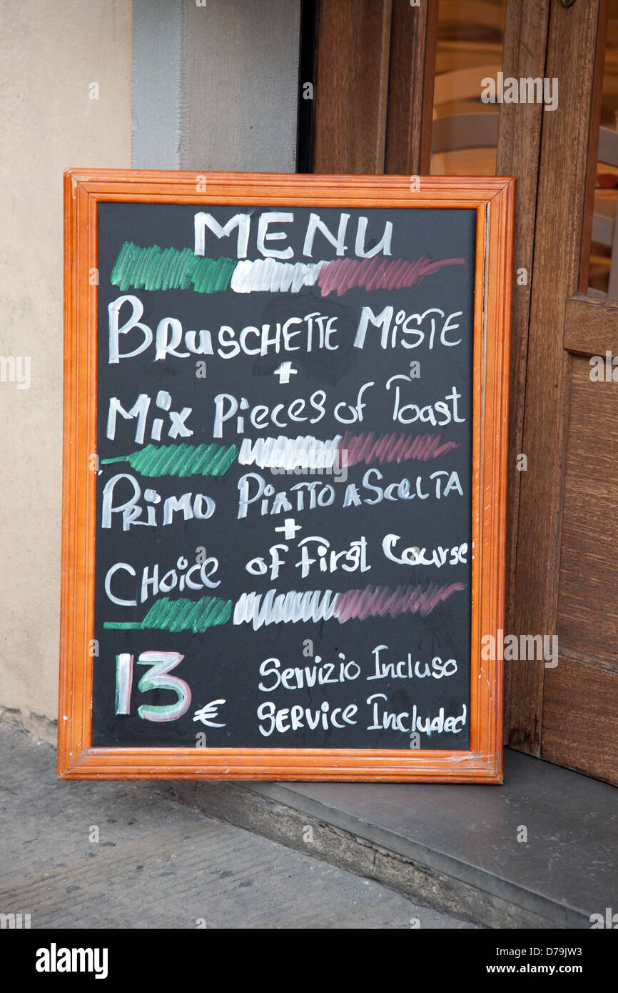 Italian and English Menu in Florence, Italy Stock Photo