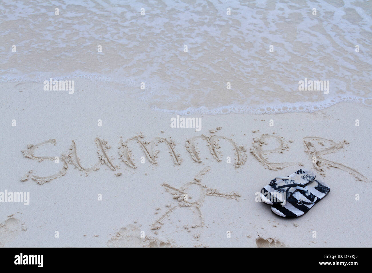 Summer written on the beach with wave Stock Photo - Alamy