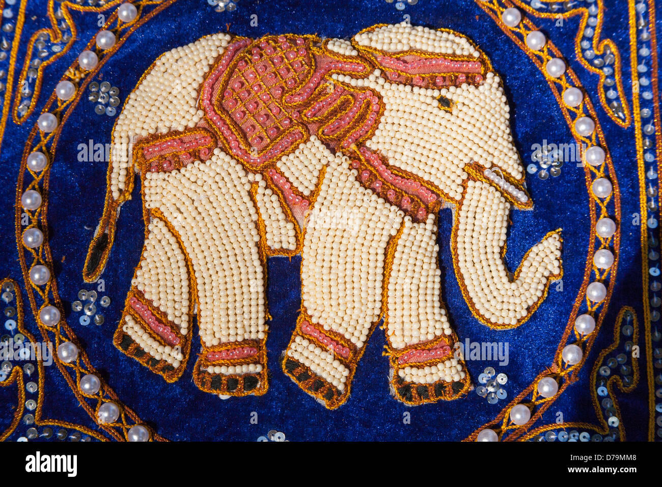 Beaded cushion depicting an elephant, Myanmar, (Burma) Stock Photo