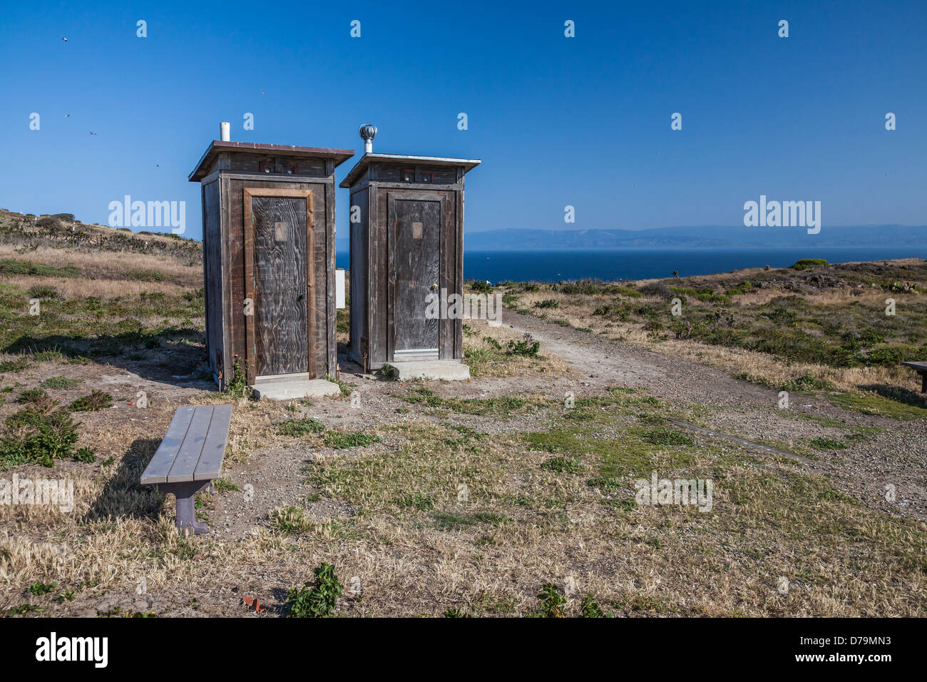 Outhouses in the campground on East Anacapa Island, Channel Islands National Park, Callifornia, USA Stock Photo