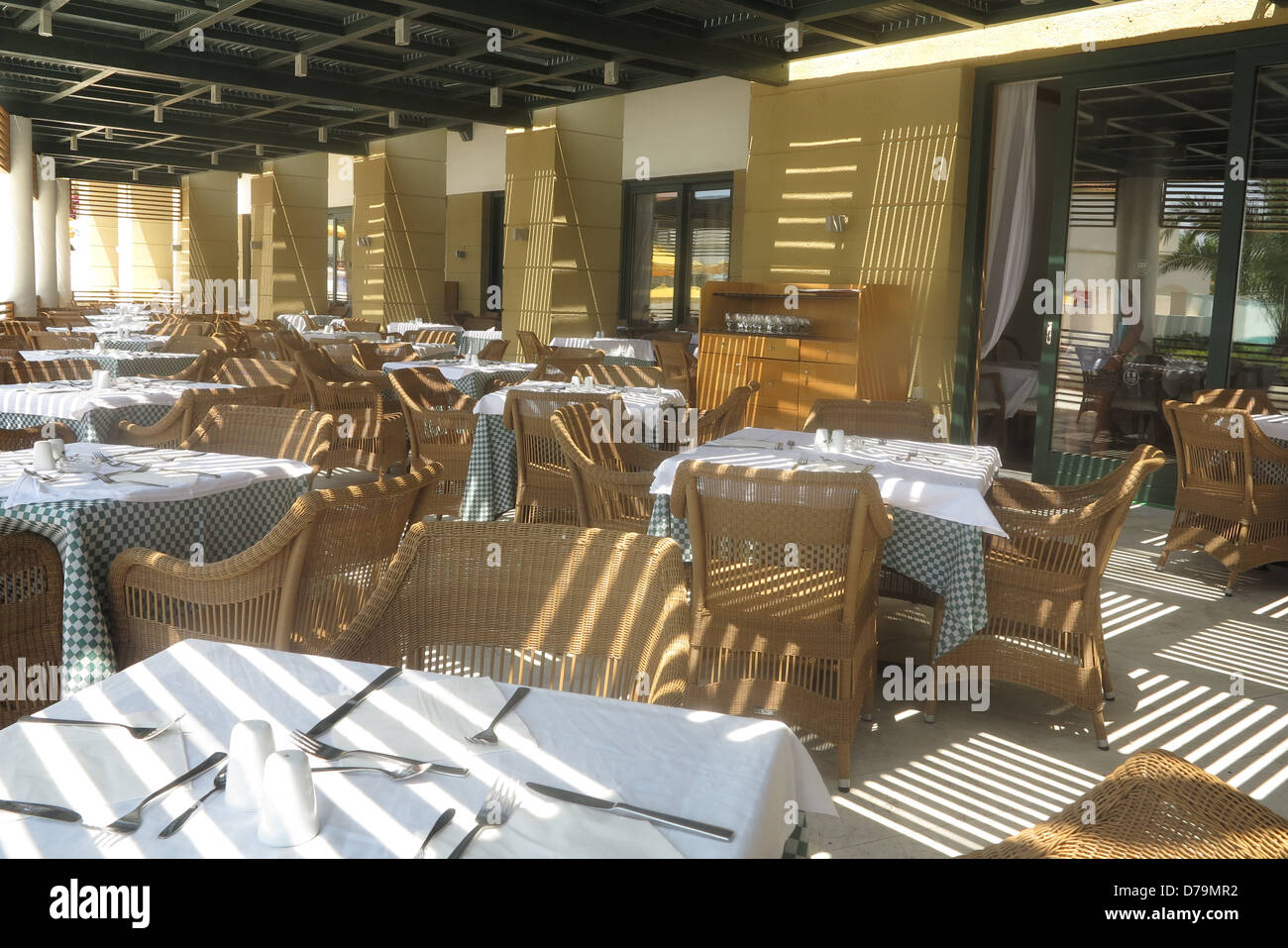 A resort hotel alfresco restaurant outside open air eating area Stock