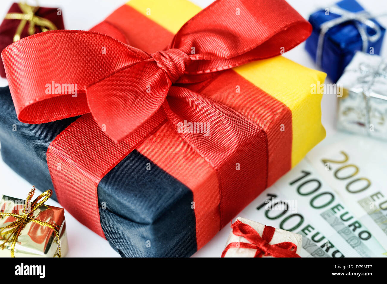 Present in German national colours, tax lowering , Geschenk in deutschen Nationalfarben, Steuersenkung Stock Photo