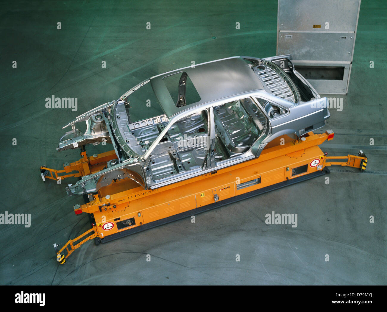 Elevated view car part on automatic guided vehicle Stock Photo