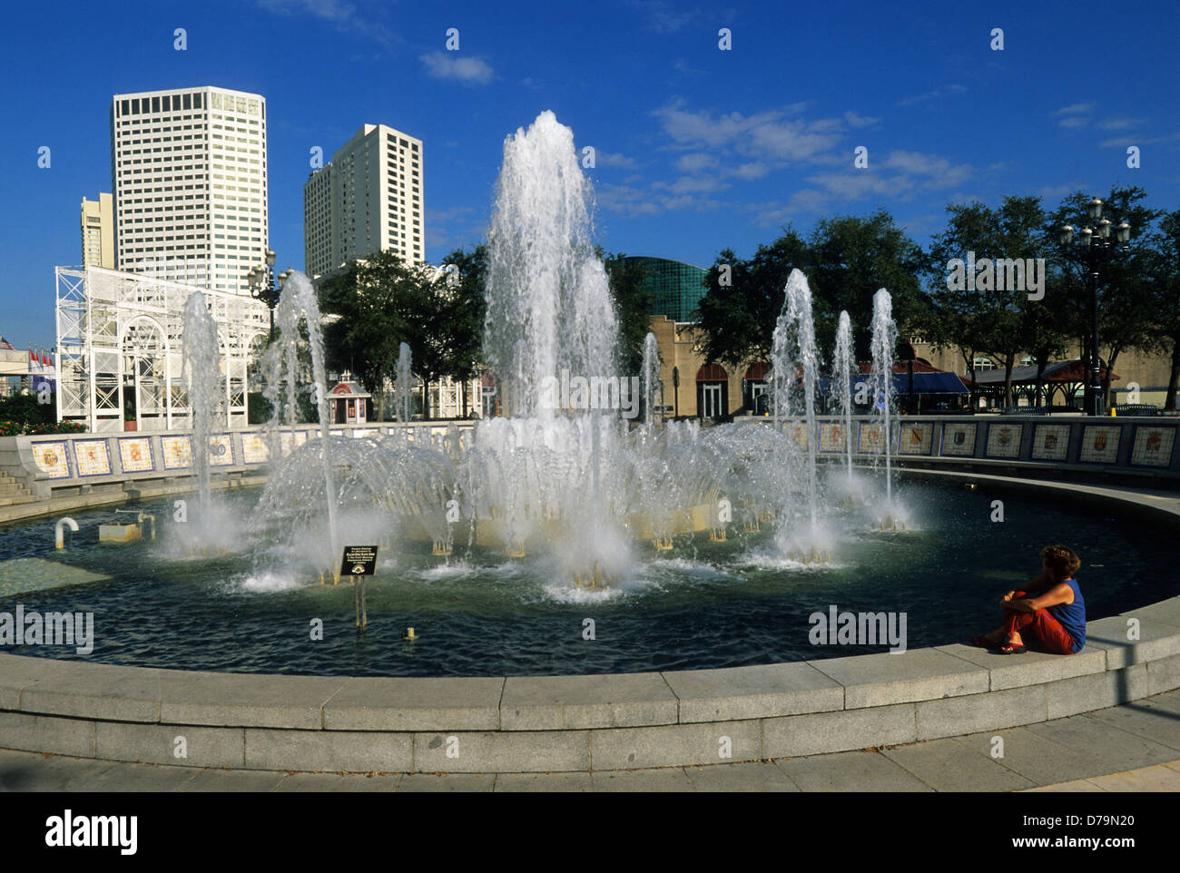 Elk283-2166 Louisiana, New Orleans, Spanish Plaza fountain, Riverwalk Stock Photo - Alamy