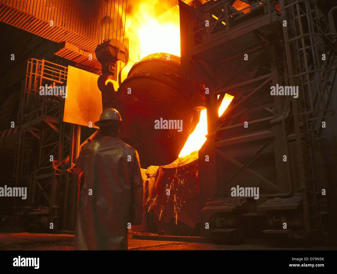 Steelmaking plant converter being filled crude iron Stock Photo Alamy