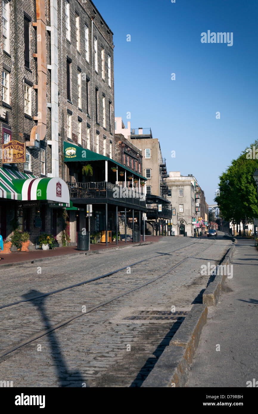 A view of historic River Street in Savannah, Georgia Stock Photo