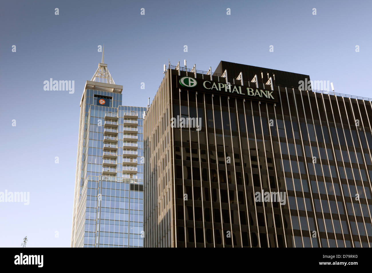 A view of the Capital Bank and PNC buildings in Raleigh, North Carolina