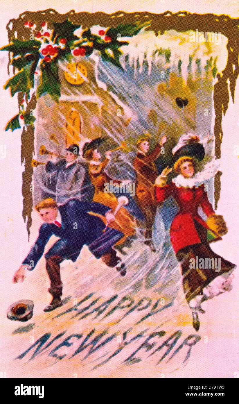 Happy New Year - Vintage card Stock Photo