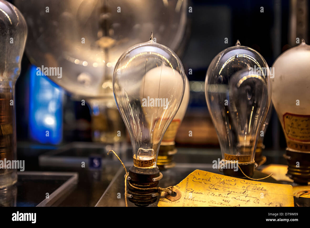 A collection of light bulbs used by Thomas Edison and company with hand  written notes Stock Photo - Alamy