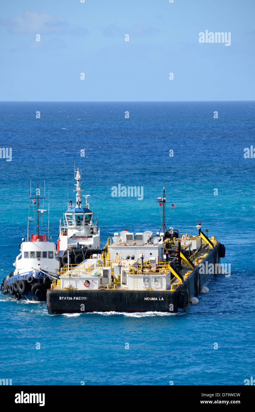 Fuel barge in Philipsburg, St. Maarten, Netherland Antilles Stock Photo