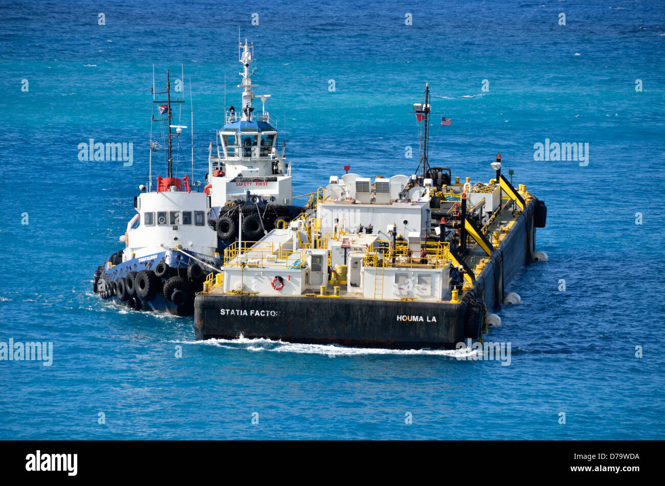 Fuel barge in Philipsburg, St. Maarten, Netherland Antilles Stock Photo