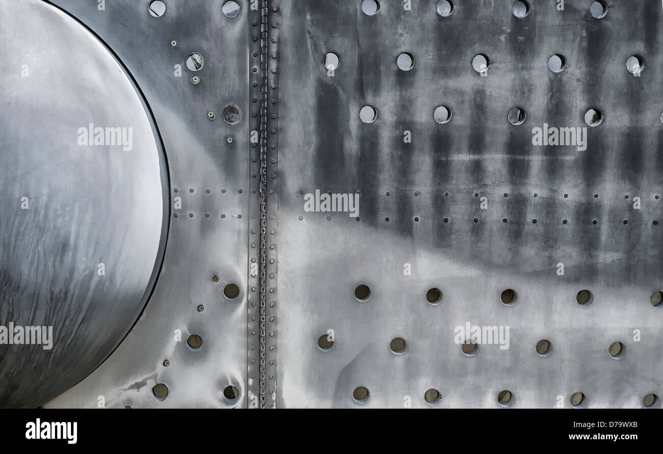 An aircraft fuselage detail for use by designers as a background Stock ...