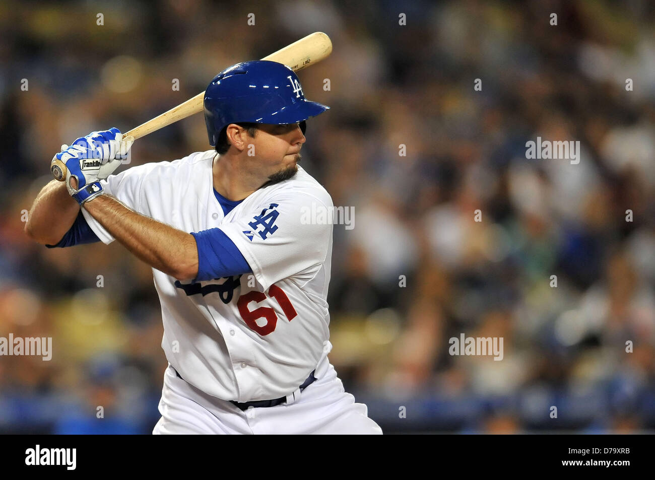 Los Angeles, CA, USA. May 1, 2013. Los Angeles Dodgers starting pitcher Josh  Beckett #61 at bat during the Major League Baseball game between the Los  Angeles Dodgers and the Colorado Rockies