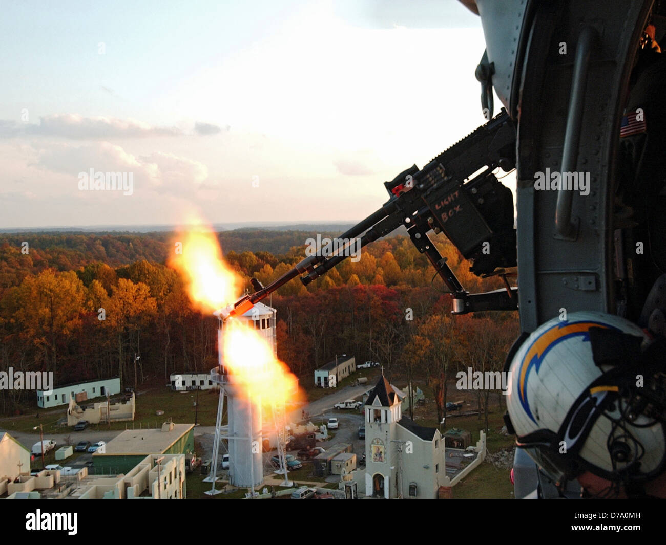 Aviation Machinist Provides Suppressing Fire in Training Exercise Stock Photo