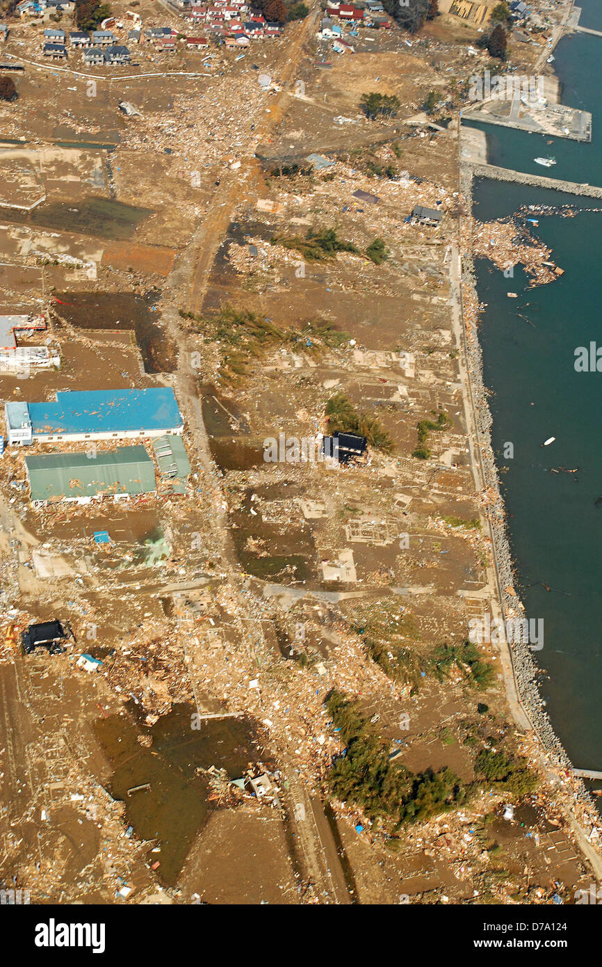 Aerial View Tsunami Damage North Sendai Japan Stock Photo
