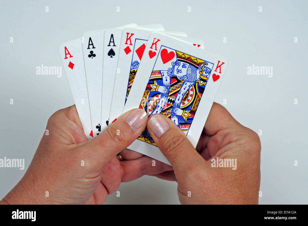 Full house poker hand. Stock Photo