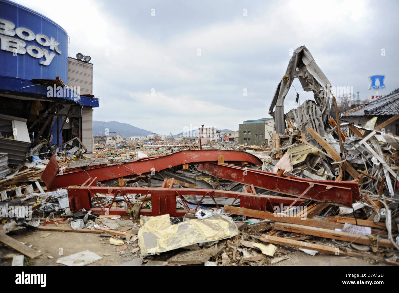 Ofunato Japan Severely Damaged by Earthquake Tsunami Stock Photo