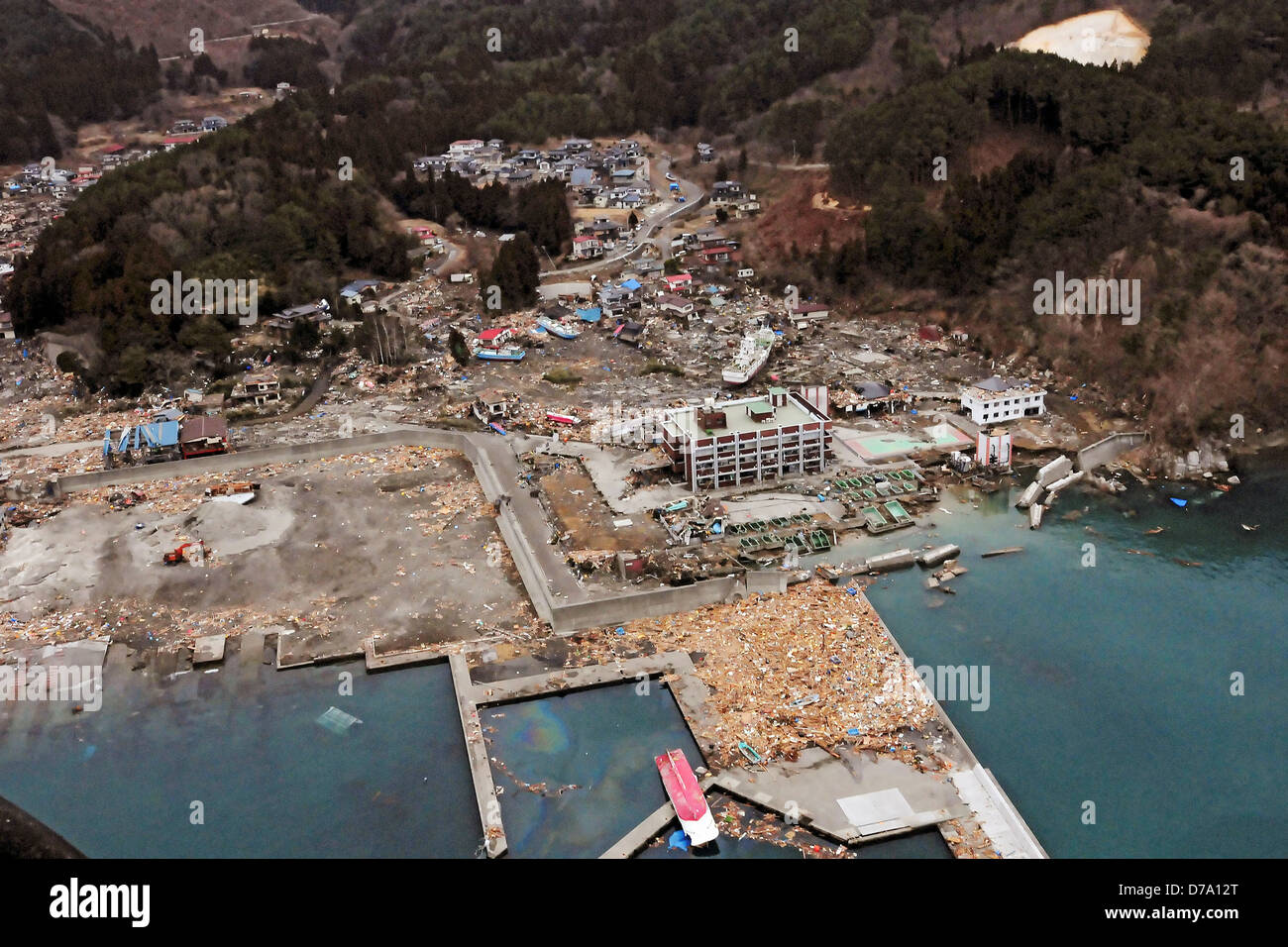 Aerial View Damage After Earthquake Tsunami Stock Photo