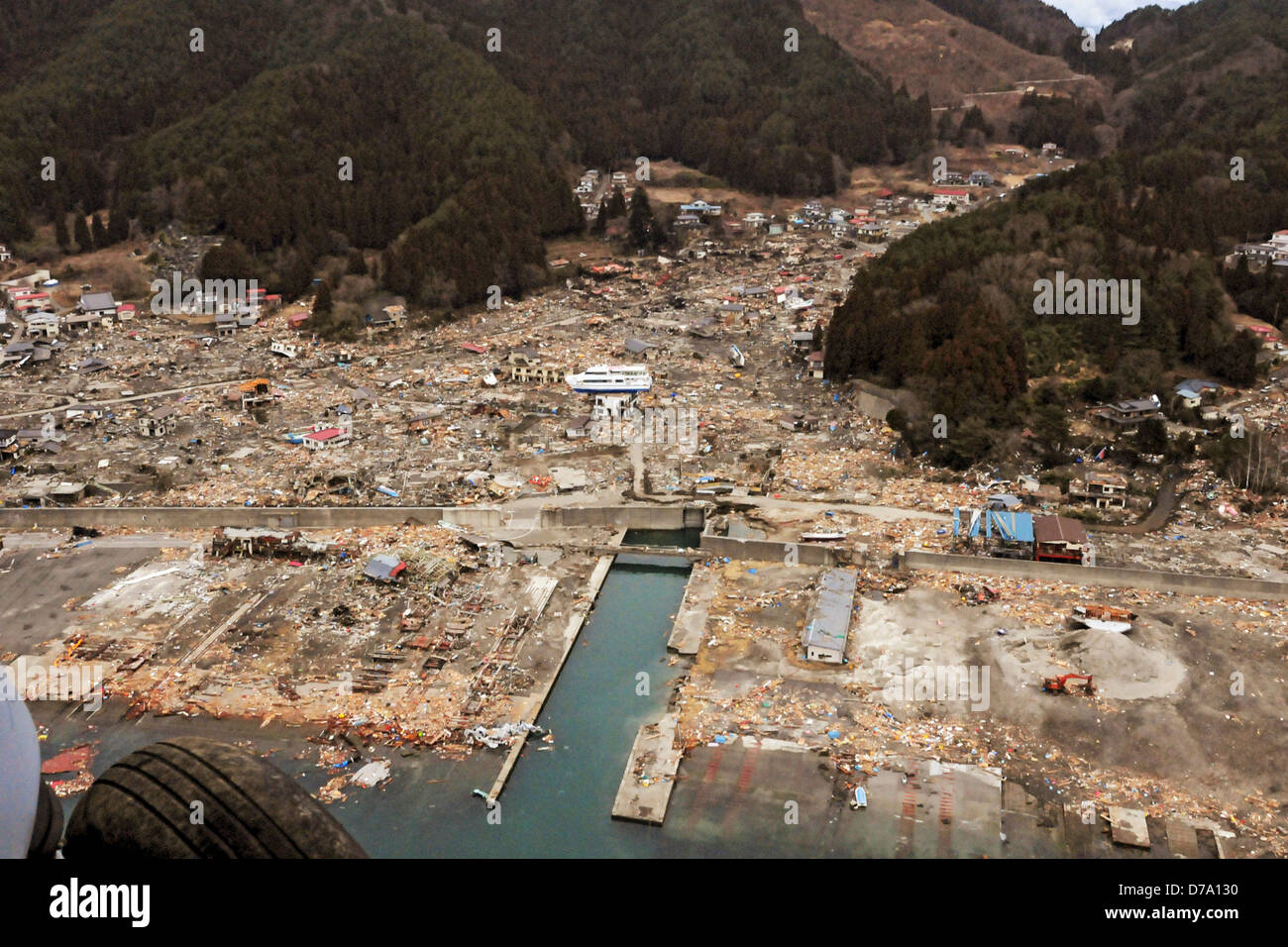 Aerial View Damage After Earthquake Tsunami Stock Photo