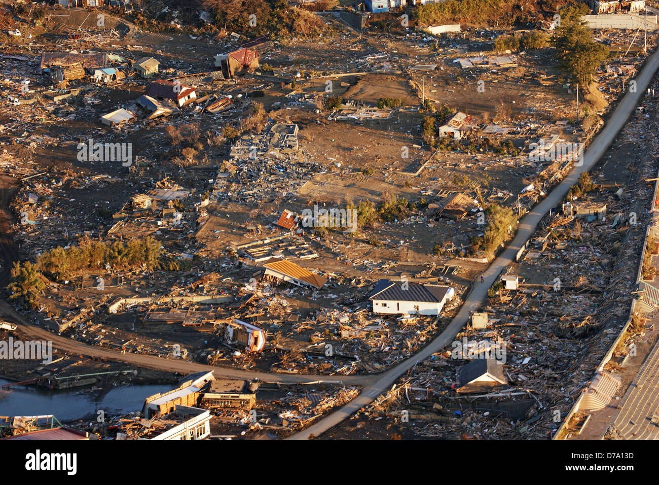 Aerial View Northern Honshu Japan After Earthquake Tsunami Stock Photo