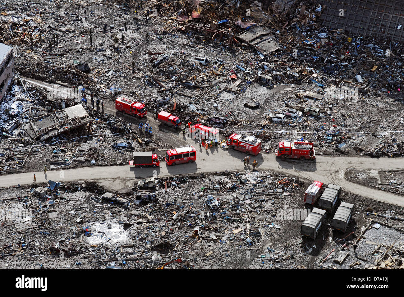 Disaster Relief Crews Searching Sukuiso Japan Victims Earthquake Tsunami Stock Photo