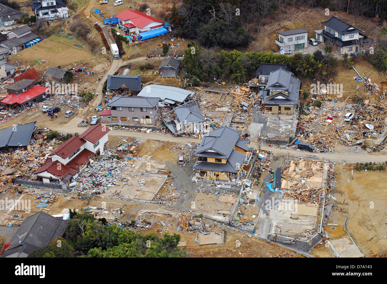 Oshima-Mura Japan 11 Days After Earthquake Tsunami Stock Photo