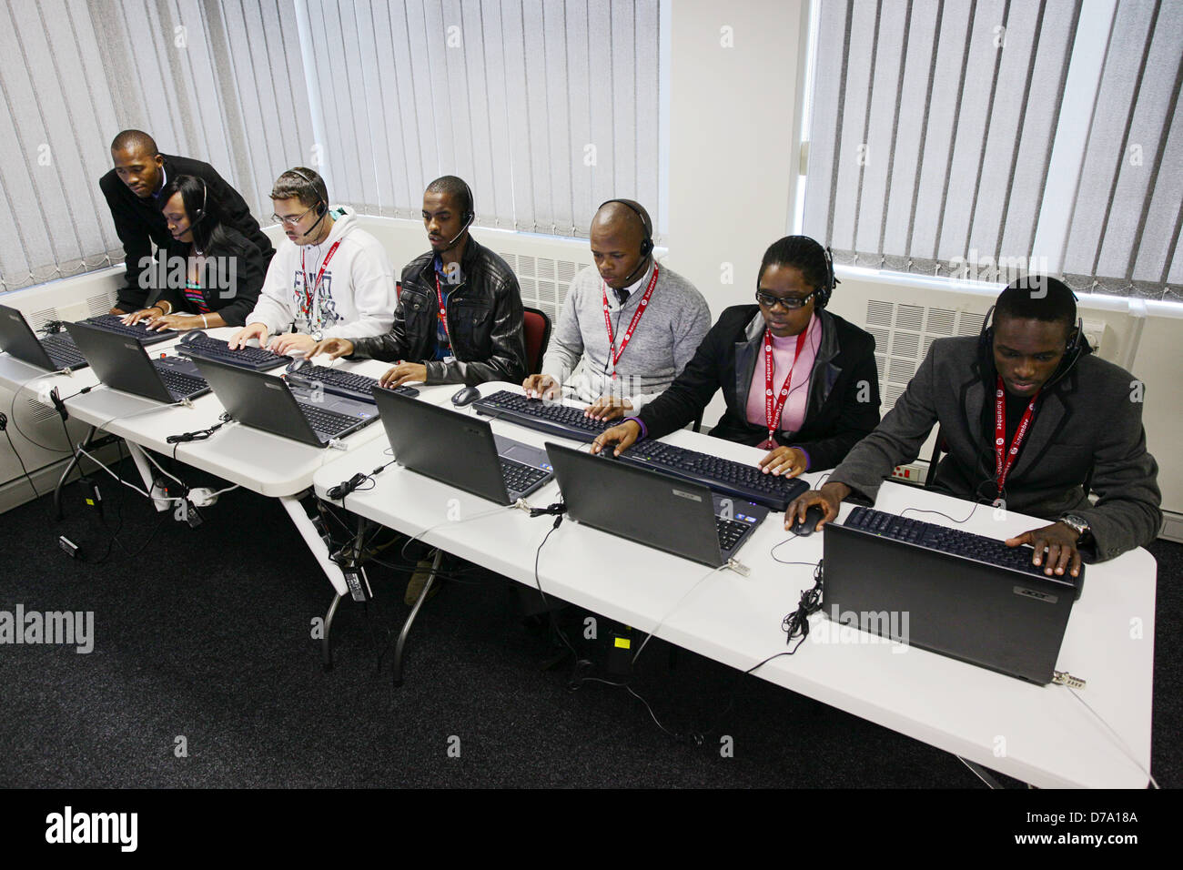 Cape Town based students training to be entry-level workers on computers and in call centers Stock Photo