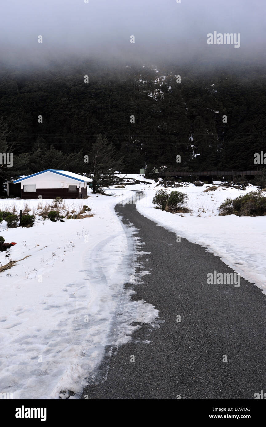Snowy road at Arthur's Pass, New Zealand Stock Photo Alamy