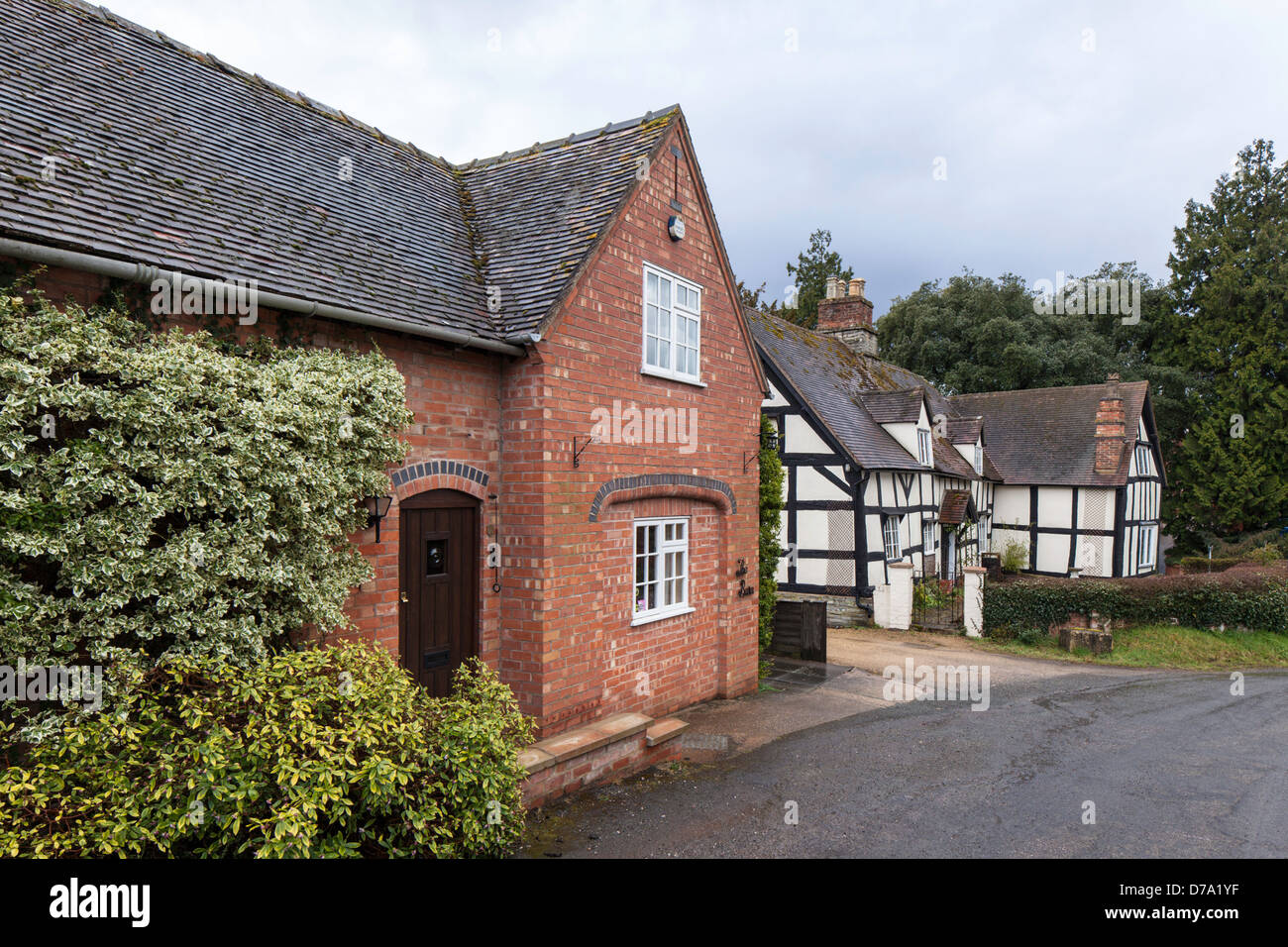 Black and white timber framed cottage in the Worcestershire village of Salford Priors, England